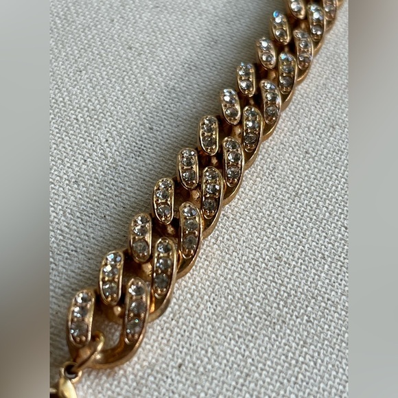 Gold-Tone Rhinestone Cuban Link Bracelet - Picture 2 of 3